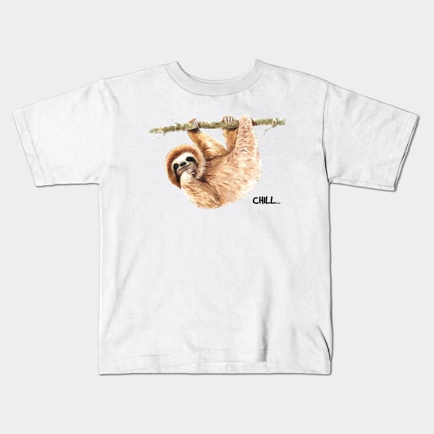 Sloth Hand Drawn Chill Kids T-Shirt by Mako Design 